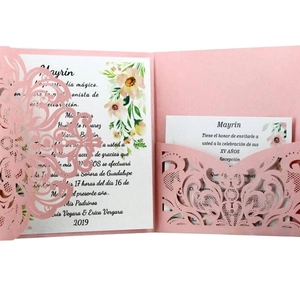Elegant laser cut hollow silver wedding invitation set with floral inner card details