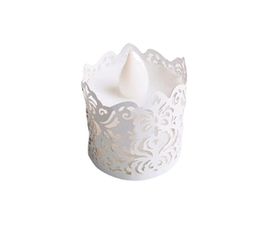 White LED tea light candle with intricate floral hollowed lace paper lampshade wrap
