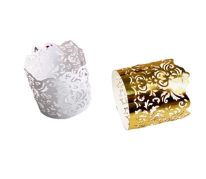 Elegant gold and white laser-cut hollow flower paper lace sleeves for LED tea lights