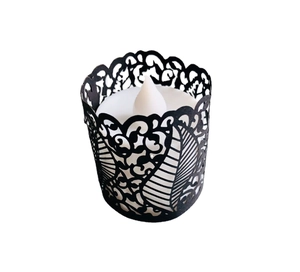 Elegant black laser-cut leaf pattern paper shade for LED flameless tea light candle