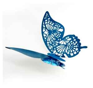 3D metallic blue hollow butterfly wall sticker with laser cut geometric wing pattern