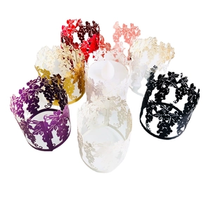 Laser cut grape vine pattern hollow paper lamp shades for LED tea lights in multiple colors