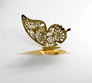 3D golden hollow laser-cut butterfly wall stickers with mirror reflective texture decoration