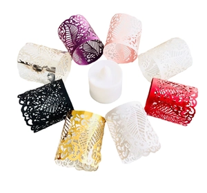 Laser cut hollow paper tea light candle wraps in various colors for LED decor