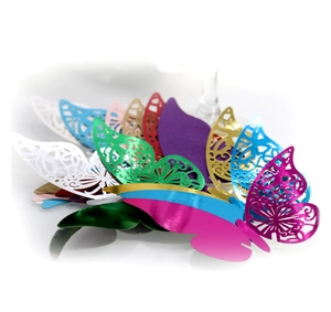 Vibrant laser-cut hollow butterfly paper wall stickers with metallic pearlescent finish