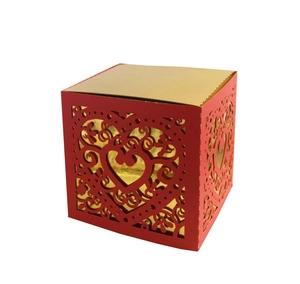 Red and gold laser-cut heart pattern wedding favor box for candy and gifts