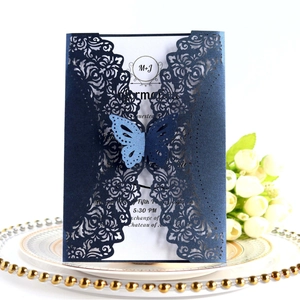 Elegant Laser Cut Wedding Invitation Cards With 3D Butterfly Floral Hollow Lace Artificial Pearl Paper Invitation For Marriage Party