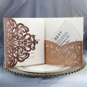 Laser Cut Wedding Invitations Glitter Artificial Pearl Paper Hollowed Floral Invitation Cards For Marriage Banquet Bridal Shower