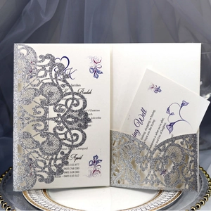 Laser Cut Wedding Invitation Cards Glitter Pearlescent Paper Floral Hollow Design Including Envelopes For Banquet Ceremony Party