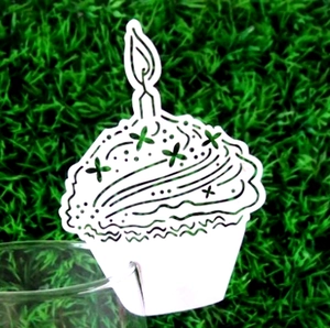 Laser cut cupcake name card for glass rim decoration in white paper for wedding parties