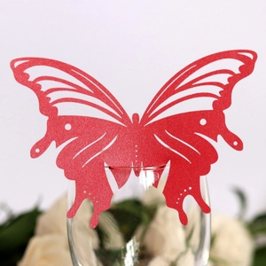Marque-place en Forme de Papillon Coeur Découpé au Laser Décoration de Verre à Vin Papier Perlé pour Mariage Fête
