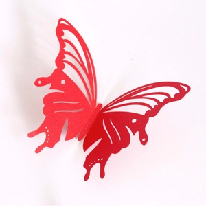 3D hollow laser-cut butterfly wall stickers in red with glitter finish for wedding party