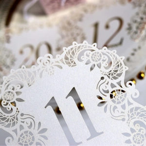 Elegant laser-cut hollow table number cards 1-20 in pearl white for wedding decor