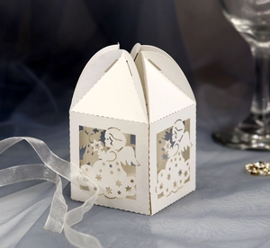 Detailed laser-cut angel gift box with hollow star design on premium white cardstock