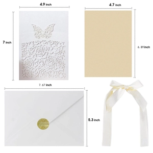 Laser cut butterfly wedding invitations with gold inner cards and envelopes set