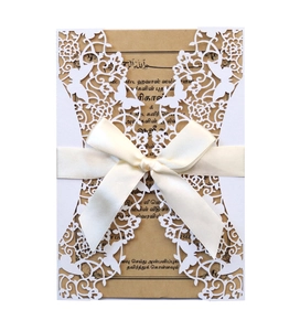 Laser Cut Butterfly Floral Wedding Invitation Cards With Ribbon Envelope Pearlescent Paper European Style Party Invitations