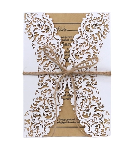 Élégantes Invitations de Mariage en Dentelle Florale Ajourée Découpe Laser Papier Perlé Carte Kraft Ficelle Et Enveloppe Pour Fiançailles