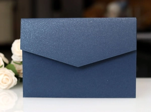 Navy blue shimmer wedding invitation envelope with sparkly starry sky glitter texture