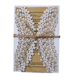 Elegant Hollow Floral Laser Cut Invitation Card Artificial Pearl Paper Kraft Paper Jute Rope Vintage European Style Marriage Engagement Party Ceremony