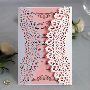 Elegant Laser Cut Hollow Floral Wedding Invitation Card Set With Ribbon For Marriage Engagement Party Greeting Invitation Card