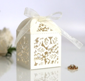 Scatola Regalo per Caramelle Tagliata al Laser Fiocco in Nastro Motivo a Foglia Scatola per Bomboniere Matrimonio Festa