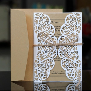 Laserschnitt Schmetterling Einladungskarten-Set mit Kraftpapier und Hanfseil