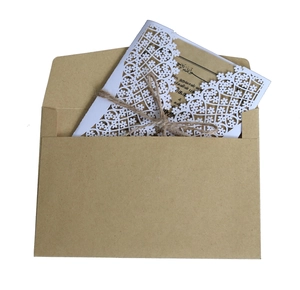 Rustic laser cut floral hollow wedding invitation set with kraft envelope and twine