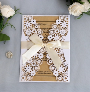 European Style Laser Cut Wedding Invitation Card Set Floral Hollow Out Pearl Paper Elegant Wedding Party Invitation Cards