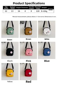 Guide des dimensions du mini sac bandoulière en toile avec détails de hauteur et largeur