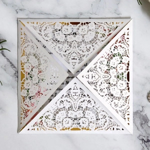 Elegant Laser Cut Hollow Wedding Invitation Cards Pearlescent Paper Lace Floral Greeting Card For Marriage Birthday Party