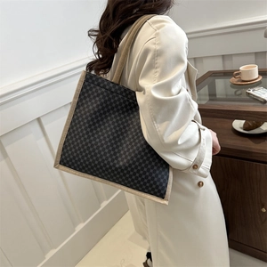 Grande borsa tote retrò con stampa a quadri e cinghie beige borsa a spalla da donna