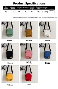 Detailed size guide and specifications for the cartoon canvas mini square crossbody bag