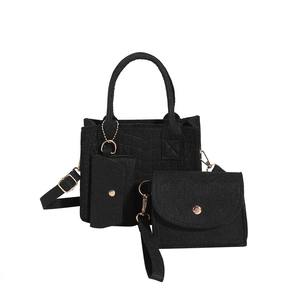 Set 3 bolsos fieltro negro con tote, bolso bandolera y monedero pequeño