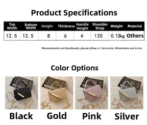 Detailed size chart and multi-color display of this mini sequin fashion handbag