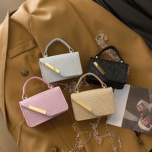 Women Fashion Mini PU Leather Glitter Shoulder Bag With Metal Chain Strap Handbag Versatile Crossbody Square Bag For Party