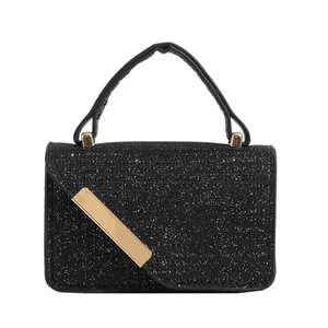 Chic black sequin handbag for women with silver glitter finish and gold hardware details