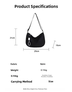 Detailed size chart of the black crescent nylon bag with dimensions 29cm x 21cm x 10cm