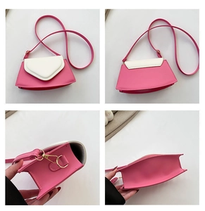 Détails montrant l'avant, l'arrière, le côté et le fond du sac carré rose et blanc
