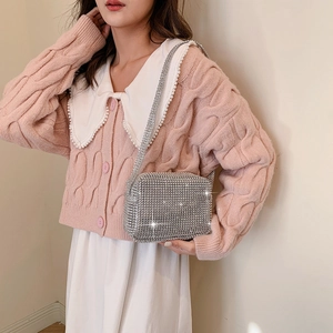 Sparkling silver rhinestone crossbody bag for women with elegant diamond chain strap
