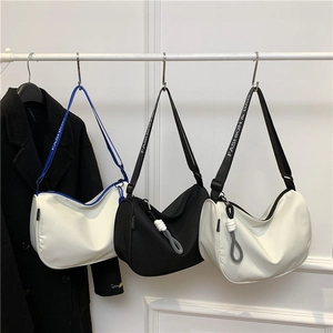 Fashion Minimalist Canvas Half Moon Shoulder Bag For Women Urban Casual Crossbody Dumpling Bag With Wide Letter Print Strap