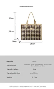Specifiche dettagliate delle dimensioni della borsa tote trapuntata con misure e materiali