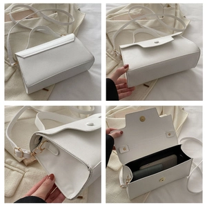 Detailed views showing different angles and internal space of white PU leather bag