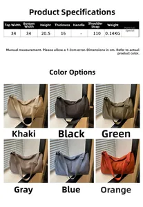Detailed size chart and multi-color options for the large canvas crossbody pillow bag