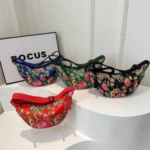 Ethnic style crossbody hobo bags with traditional floral patterns and phoenix embroidery