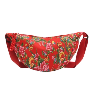 Ethnic style crossbody bag with traditional Chinese floral and phoenix patterns
