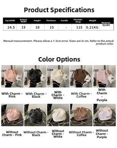 Guide des tailles du sac seau mini avec cordon de serrage et bandoulière chaîne