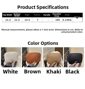 Size guide for minimalist PU crossbody bag with dimensions and wide strap details