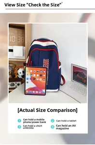 Detail view of the large capacity nylon backpack showing its fit with laptops and tablets