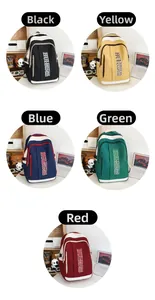 Detail view of large capacity nylon school backpacks in five colors with panda charms