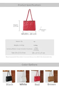 Tableau des tailles détaillé et paramètres pour le sac fourre-tout matelassé en quatre couleurs